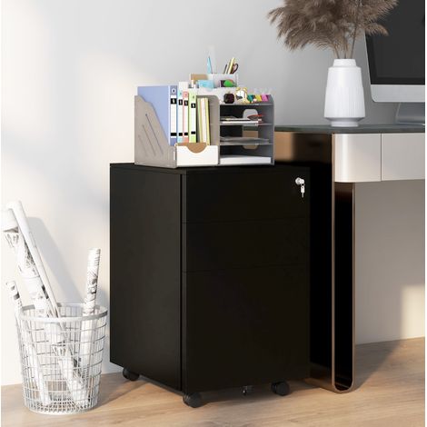 Mueble archivador con ruedas y cerradura, 3 cajones, acero negro, 37 x 43,5 x 60 cm OKMYHOME (1/5)