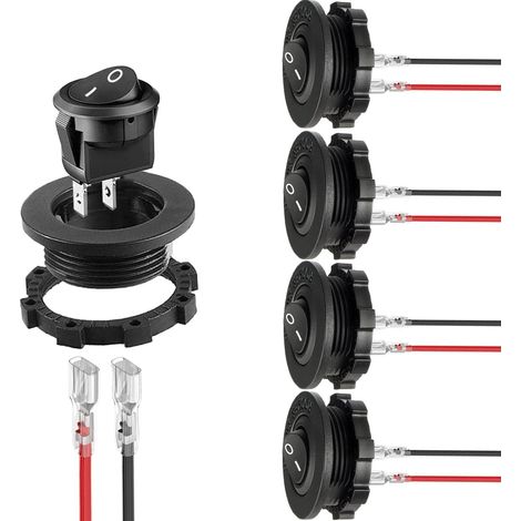 Set di 5 interruttori a bilanciere da 12 V, interruttori a bilanciere rotondi 6 A/250 V 10 A/125 V CA SPST Interruttore ON/OFF a 2 pin con alloggiamento impermeabile per auto, camion, nero (1/5)