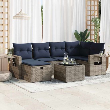 vidaXL Salon de jardin avec coussins 7 pcs gris résine tressée (1/5)