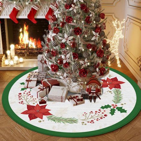 1 Jupe de sapin Polyester 120cm Motif flocon neige Rouge foncé Intérieur Extérieur (1/4)