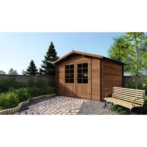 Altanka – Abri de jardin bois traité 9m² – Dimensions 3x3m – Épaisseur 28mm – Résistance aux intempéries – Double porte vitrée plexiglas (1/5)
