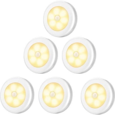 AIDUCHO Lampe De Placard/Armoire Led,6pcs Lampes Armoire Veilleuse,Eclairage Led Détecteur De Mouvement Avec Base Magnétique,Pour Escalier Cuisine Vitrines Cabinet (Alimenté Par Batterie) Blanc Lumièr (1/5)