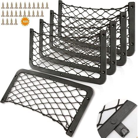 Filet de rangement pour camping-car 5 pièces, organisateur de rangement pour coffre de voiture 36 18 cm, rangement de poche pour sac d'accessoires multifonctionnel, (avec crochets, vis) (1/4)