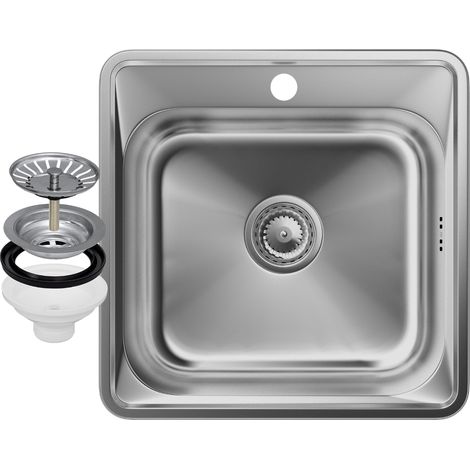 Évier en Acier Inoxydable Granitan TURI48 avec Siphon - 1 Bac - 480x480 mm - Satiné (1/5)