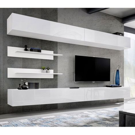 Ensemble Meuble TV Mural "Fly I1" 320cm Blanc (1/4)