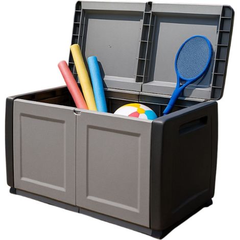 Coffre de rangement 230L Coffre de Jardin Gris/Noir 96 x 53 x H57cm Poignées de transport polypropylène INTEC (1/5)