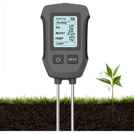 Hochpräziser 5-in-1-Bodentester mit LED-Anzeige. Überwacht Feuchtigkeit, Licht, Temperatur, pH-Wert und Fruchtbarkeit. (1/5)