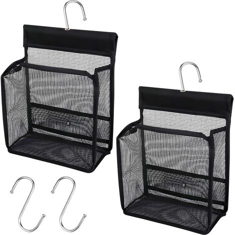 Lot de 2 sacs à pinces à linge à suspendre - Crochet de suspension facile - Réutilisable - Portable - Utilisé pour pinces à linge, gel douche, cosmétiques, extérieur, maison, jardin (1/5)