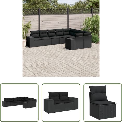 vidaXL Canapé en résine - Salon de jardin 9 pcs avec coussins noir résine tressée (1/5)