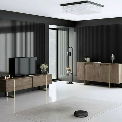 Conjunto Muebles de Sala Pignano, Modular, 4 Estantes, Puerta Batiente, Abatible, Marrón Nogal (1/4)