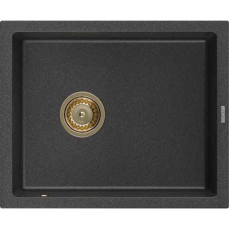 Mexen Pedro lavello in granito 1 vasca 560 x 460 mm, nero maculato, sifone dorato - 6508561000-76-G (1/5)