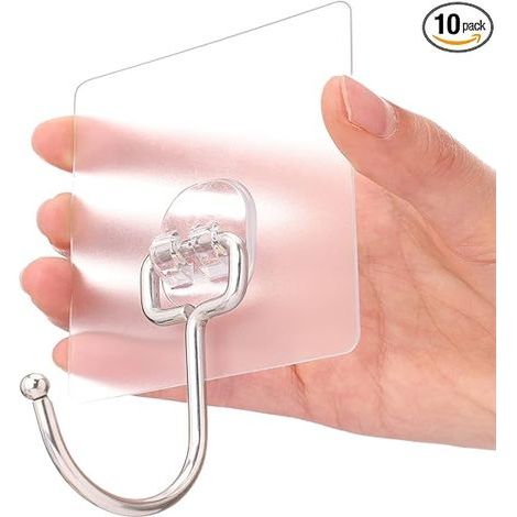 Paquete de 10 ganchos adhesivos grandes multiusos, ganchos de pared resistentes de hasta 17 kg (37 lb) para colgar, ganchos grandes impermeables para organización. (1/5)
