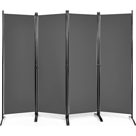 COSTWAY Paravent Intérieur Pliable 4 Panneaux 220x173cm, Cloison de Séparation Séparateur de Pièce en Tissu en Fibre Polyester, Cadre en Fer, Ecran d’Intimité pour Bureau, Chambre, Maison (Gris) (1/5)
