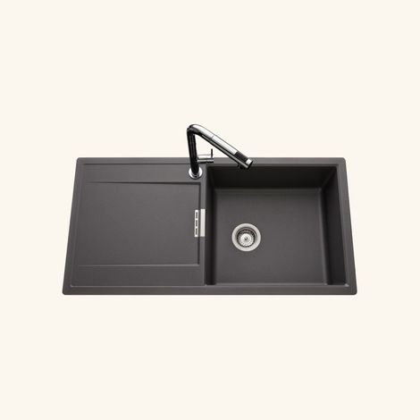Évier granit gris anthracite Luisina FORTE 1 grand bac 1 égouttoir (1/4)