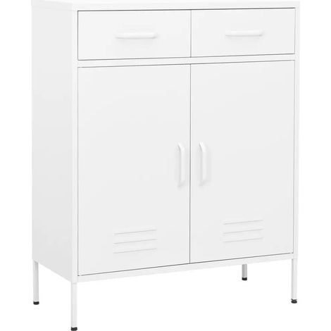 Armadio portaoggetti moderno 80 x 35 x 101,5 cm 2 cassetti 2 ante in acciaio bianco 020046852