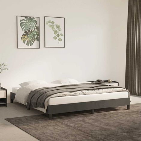 Cadre de lit 160 x 200 cm avec sommier à lattes en velours gris foncé, sans matelas - PANGIVO (1/5)