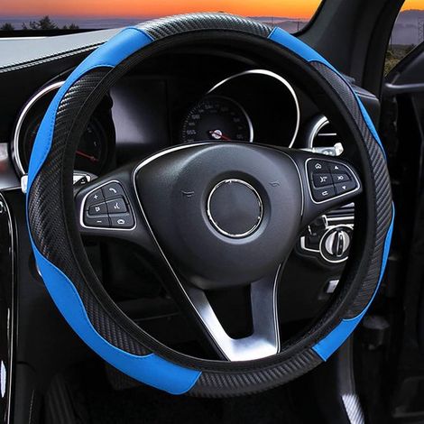 Coprivolante antiscivolo per auto, protezione universale e confortevole con un design elegante, facile da installare (Nero/Blu) (1/2)