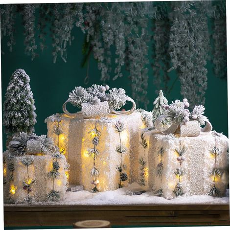 JSSEVN - Boîtes de noël Lumineuses enneigées, 3 Tailles, décorations de noël, Fournitures fête, 3 pièces (1/5)