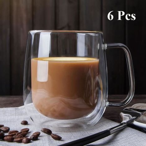 Tasse à Café - Verre - 350ml - Double Parois - Résistant à la Chaleur - Lot de 6 (1/4)
