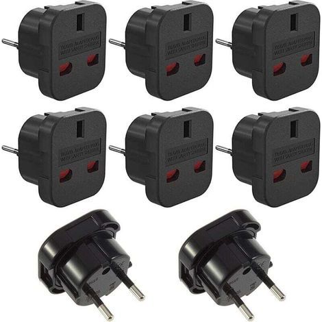 8Pcs Prise Anglaise Adaptateur Francais/Europe, Adaptateur Voyage Prise UK vers EU, Adaptateur Prise UK 3 Broches vers Europe/Francais 2 Broches, Voyage Accessoires (1/4)