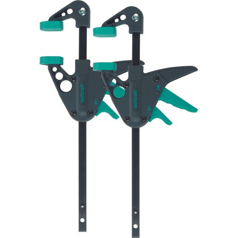 wolfcraft - Set di 2 morsetti a una mano MINI - Apertura 110 mm. Sporgenza 40 mm - Forza di serraggio max. 30 kg - cod. 3455100