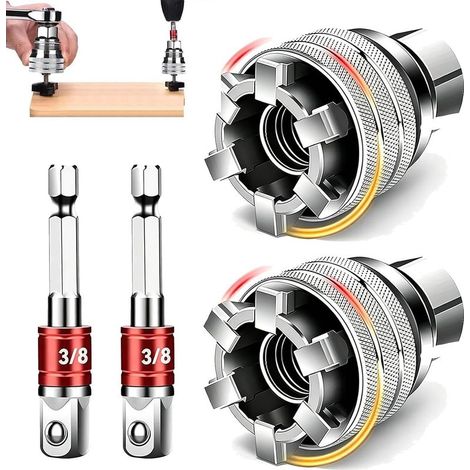 Douille universelle 10 mm - 19 mm, douille en acier auto-ajustable pour cliquet (entraînement 3/8") et perceuse (2 Set) (1/5)