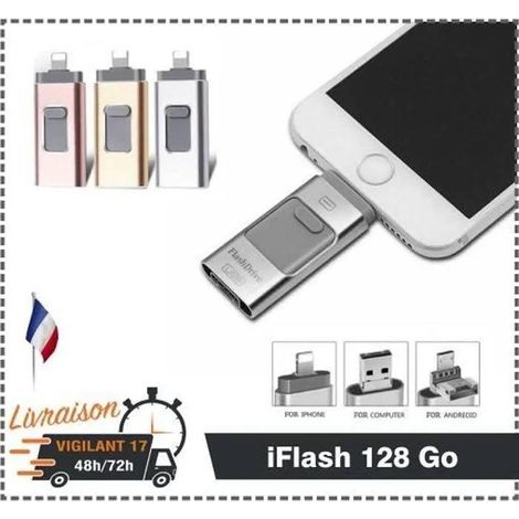Neptune – Clé USB 128 Go 3 en 1 – Compatible iPhone/iPad/Android – USB 3.0 – Mémoire Flash rapide pour transfert de fichiers
