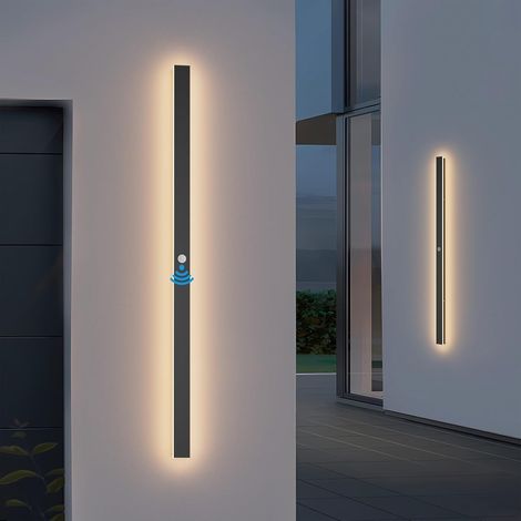 Long Outdoor Wall Light with Motion Detector, Black LED Outdoor Wall Light Waterproof IP65 Warm White 3000 K for Garden Garage 120 cm (1/5)