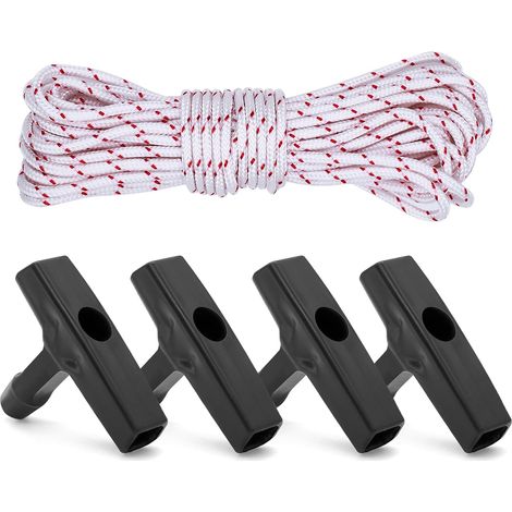 10 Mètres 4.0mm Corde de démarrage de Rechange, Corde Lanceur Tondeuse avec 4 Pièces Poignée de Démarrage pour Tondeuses à Gazon, Tronçonneuses, Débroussailleuses (1/4)
