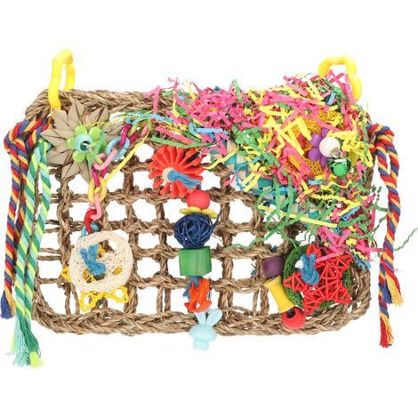 Jeffergarden Filet d'escalade pour perroquets, hamac d'escalade tissé en jonc de mer coloré résistant aux morsures, jouets de recherche de nourriture pour oiseaux avec crochets (1/4)