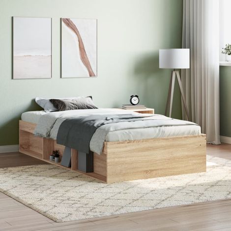 Maisonchic – Lit adulte 90 x 190 cm – Cadre en bois d'ingénierie chêne sonoma – Dimensions totales 193 x 93 x 35 cm – Espace de rangement intégré - KSAW39158