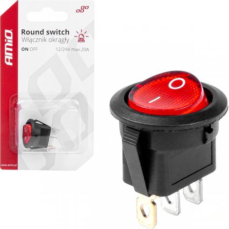 Interruttore rotondo con retroilluminazione rossa amio-03086 (1/5)