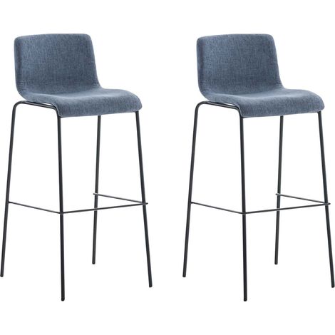 Set di 2 sgabelli da bar con poggiapiedi posteriore curvo in tessuto blu e 4 gambe in metallo nero 100004197