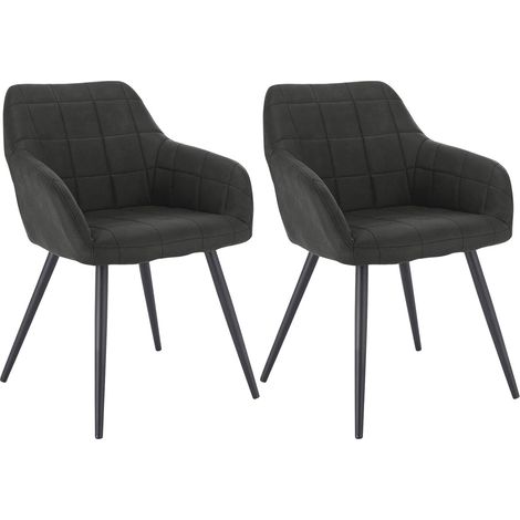 WOLTU 2 x Sillas de Comedor Nordicas Estilo Vintage Juego de 2 Silla de Cocina Silla Tapizada con Reposabrazos Tapizadas Tela Estructura de Metal Antracita