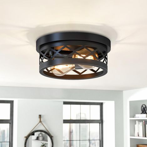 Luminaires Intérieur Plafonnier Noir, Plafonnier LED Couloir, φ25CM Éclairage de Plafond 2 Luminaires Circulaire, E27 Applique Murale Interieure Pour Chambre, Restaurant (Ampoule non incluse) (1/5)