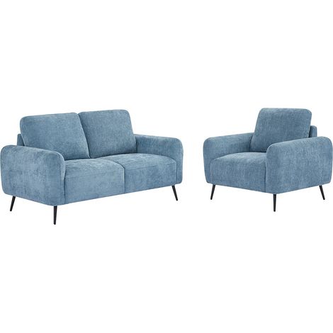 Canapé 2 places et fauteuil en tissu texturé bleu LETROSA (1/5)