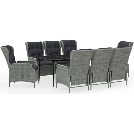 Conjunto de comedor de jardín de 9 piezas muebles de exterior gris claro 020014093 (1/5)