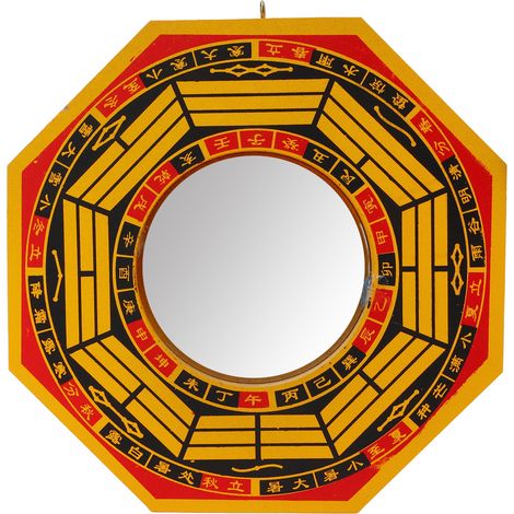 Miroir Bagua Feng Shui 20cm Convexe en Bois et Métal, Décoration Chinoise pour Cadeau de Pendaison de Crémaillère (1/5)