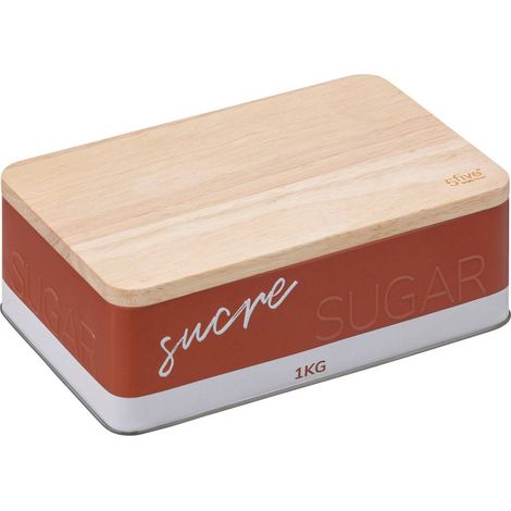Boîte à sucre morceaux en métal Orange et couvercle en bois déco Relief Color - Five (1/5)