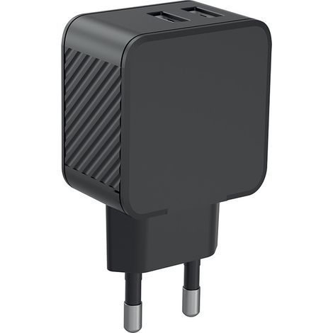 Chargeur secteur 2 USB-A 4,8A IC Smart-100% plastique recyclé - noir (1/4)