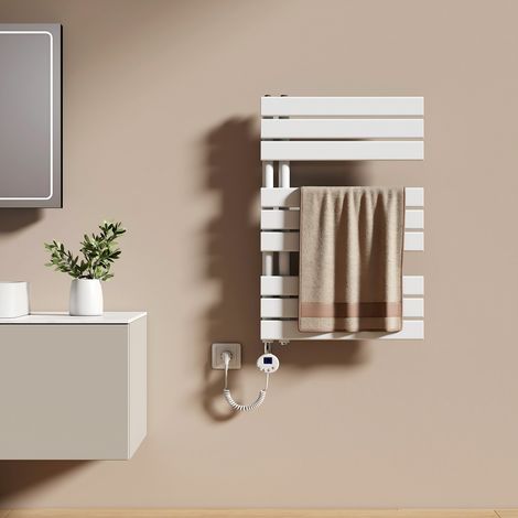 EMKE Elektrischer Badheizkörper 76 x 50 cm 400 W Weiß Handtuchwärmer mit WiFi Tuya App-Steuerung IPX4 4 Modi