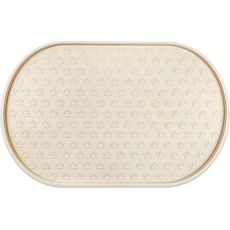 48 x 30 cm Tapis de gamelle en silicone pour chien et chat pour éviter les déversements, adapté aux gamelles d'eau et de nourriture, beige