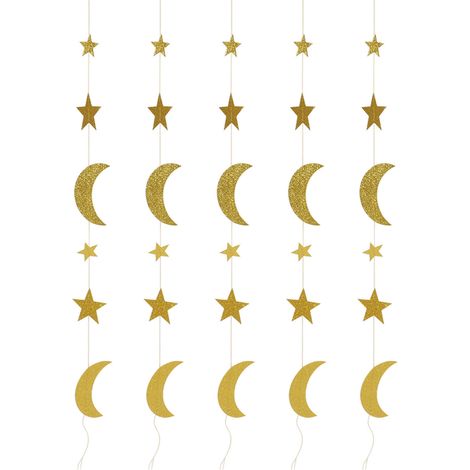 Guirlande 5 pièces Lune Étoile Dorée Brillante Solide Polyvalente Ramadan Décoration Mur Arbre Fenêtre (1/5)