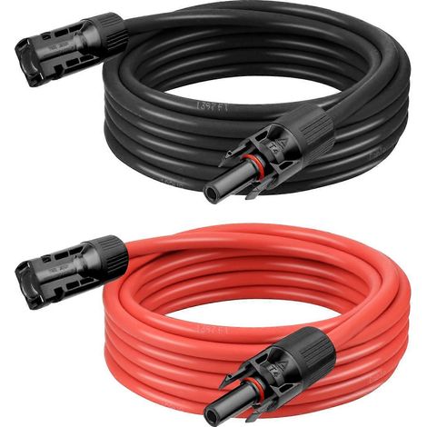 12 AWG Solar-Verlängerungskabel, 3 m (10 ft), rot und schwarz, MC4-Kabel für Solarmodule mit verzinntem Kupfer für Wohnmobile und Boote (1/5)