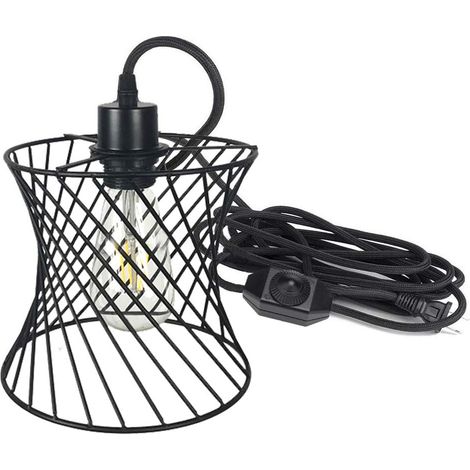 Suspension Industrielle Cage Métal Noir - Cordon Réglable Avec Interrupteur Variateur - Pour Salon Chambre Restaurant - 1 Pièce (1/5)