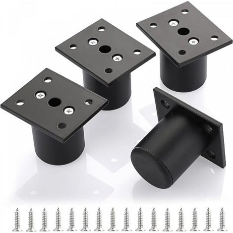 Lot de 4 pieds de meubles réglables de 5,1 cm, en alliage d'aluminium pour canapé, meubles, meubles, bricolage, pieds de rechange pour meuble TV, pouf, canapé, placard, noir (1/5)