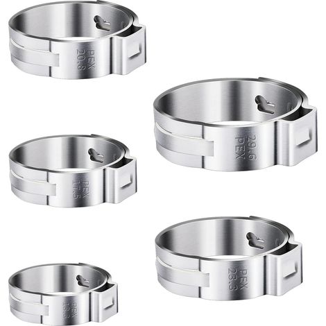 Lote de 50 abrazaderas de acero inoxidable, 5 tamaños (1", 3/4", 3/8", 1/2", 5/8"), antioxidantes, para tuberías de agua y accesorios PEX, 1 juego (1/5)