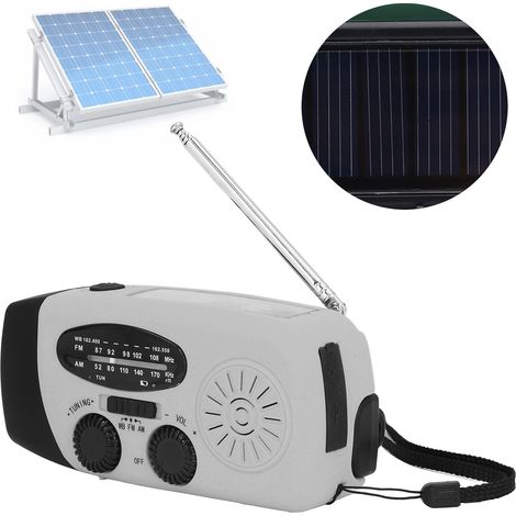 Radio solaire à manivelle, radio solaire multifonctionnelle, lampe électrique à manivelle pour la prévention des catastrophes et les situations d'urgence, gris argenté, style américain. (1/5)