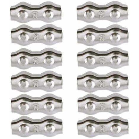 Serre-câble , Serre Cable Acier 3mm 12 Pièces Serre Câbles Duplex Pince de Câble Acier inoxydable 304 D'agrafe de Câble,Câble Poignées pour 2mm Câble Métalliques Pince À Câble Corde à Linge,AAFGVC