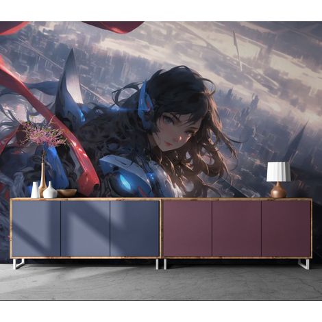 papier peint anime - guerrière en armure - 150 x 250 cm (1/2)